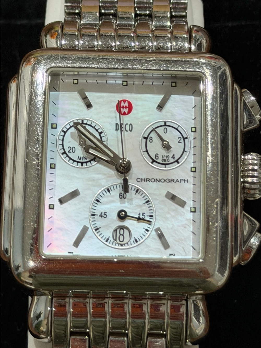 Michele Deco Chronograph Watch Stainless Steel Mother of Pearl Dial Swiss Made - Picture 10 of 11